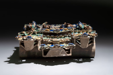 A large and fine Chinese polychrome-glazed Shiwan stoneware group of immortals, 19th C.