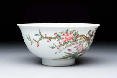 A Chinese falangcai 'Birds and Peonies' bowl, Yongzheng mark, Republic