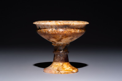 A carved English Blue John fluorspar tazza, ca. 1900