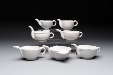 Seven white-glazed Delft or French faience feeding cups or 'Canards de Malade', 19th C.