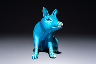 A Chinese turquoise-glazed model of a dog, Qianlong mark, 19th C.