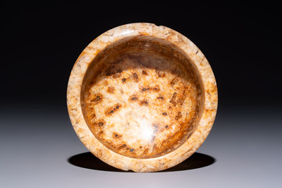 A carved English Blue John fluorspar tazza, ca. 1900