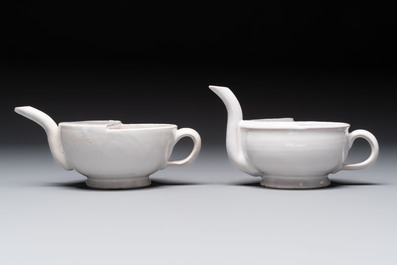 Seven white-glazed Delft or French faience feeding cups or 'Canards de Malade', 19th C.