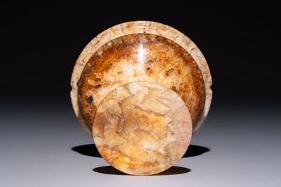 A carved English Blue John fluorspar tazza, ca. 1900
