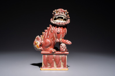 A Chinese copper-red-glazed Buddhist lion, 19th C.