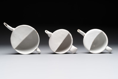 Seven white-glazed Delft or French faience feeding cups or 'Canards de Malade', 19th C.
