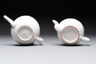 Seven white-glazed Delft or French faience feeding cups or 'Canards de Malade', 19th C.
