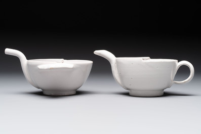 Seven white-glazed Delft or French faience feeding cups or 'Canards de Malade', 19th C.