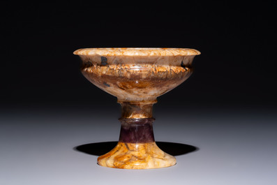A carved English Blue John fluorspar tazza, ca. 1900