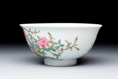 A Chinese falangcai 'Birds and Peonies' bowl, Yongzheng mark, Republic