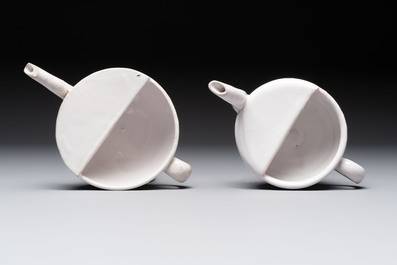 Seven white-glazed Delft or French faience feeding cups or 'Canards de Malade', 19th C.