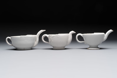 Seven white-glazed Delft or French faience feeding cups or 'Canards de Malade', 19th C.