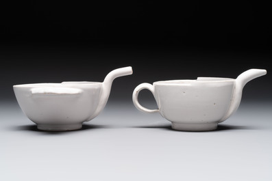 Seven white-glazed Delft or French faience feeding cups or 'Canards de Malade', 19th C.