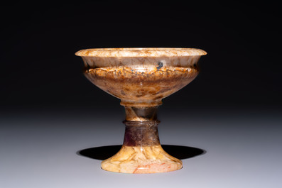 A carved English Blue John fluorspar tazza, ca. 1900