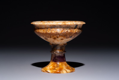 A carved English Blue John fluorspar tazza, ca. 1900