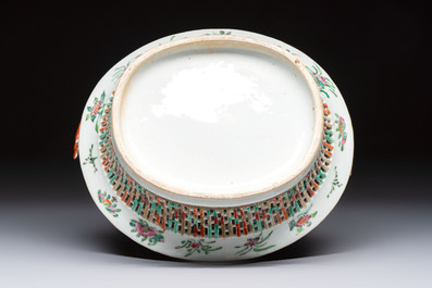 A Chinese Canton famille rose reticulated basket on stand and a gilt-bronze-mounted bowl, 19th C.