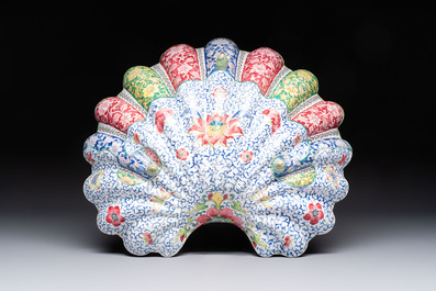 A Chinese Canton enamel shell-shaped basin with floral design, Yongzheng/Qianlong