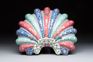 A Chinese Canton enamel shell-shaped basin with floral design, Yongzheng/Qianlong