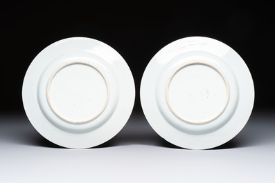 A pair of fine Chinese famille rose black-ground 'Scrolls and Flowers' plates, Yongzheng/Qianlong