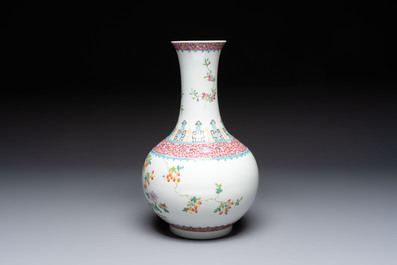 A Chinese famille rose 'Flowers and Fruits' bottle vase, Hongxian mark, Republic