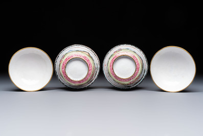 A pair of Chinese Canton enamel 'Wang Zhi Lan Ke 王質爛柯' and 'Poem' covered bowls, 18th C.