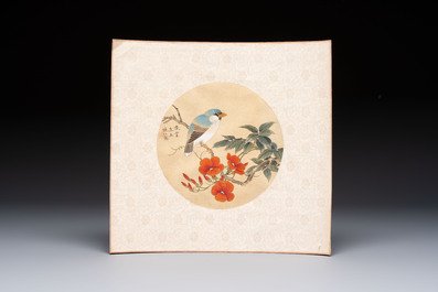 Two Chinese silk paintings with birds on blossoming branches, signed Shi Ren 施仁, dated 1898