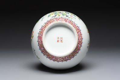 A Chinese famille rose 'Flowers and Fruits' bottle vase, Hongxian mark, Republic