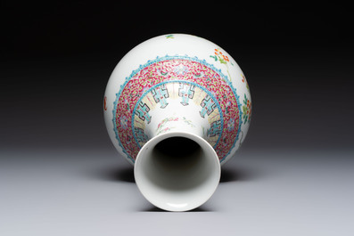 A Chinese famille rose 'Flowers and Fruits' bottle vase, Hongxian mark, Republic