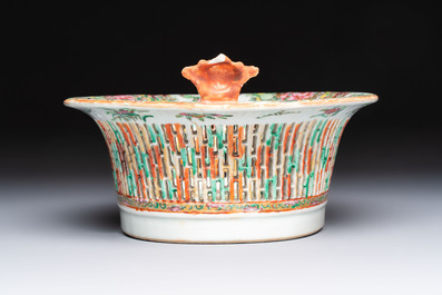 A Chinese Canton famille rose reticulated basket on stand and a gilt-bronze-mounted bowl, 19th C.
