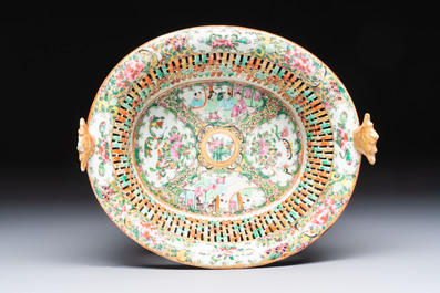A Chinese Canton famille rose reticulated basket on stand and a gilt-bronze-mounted bowl, 19th C.