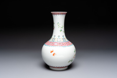 A Chinese famille rose 'Flowers and Fruits' bottle vase, Hongxian mark, Republic