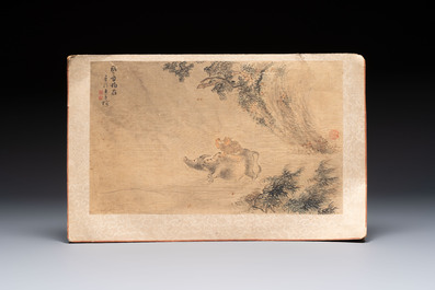 Three Chinese school paintings, ink and colour on silk and paper, signed Cui Feng 崔鳯, Wang Tingrong 王廷榕, Sushi 苏氏 seal mark, 19/20th C.