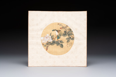 Two Chinese silk paintings with birds on blossoming branches, signed Shi Ren 施仁, dated 1898