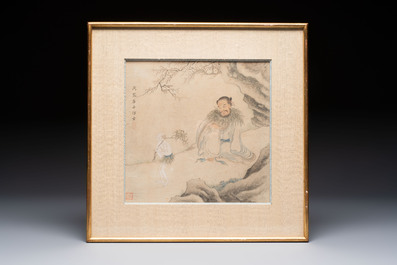 Three Chinese school paintings, ink and colour on silk and paper, signed Cui Feng 崔鳯, Wang Tingrong 王廷榕, Sushi 苏氏 seal mark, 19/20th C.