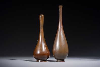 A Japanese bronze 'Koi' vase and a 'Cricket' vase, 19/20th C.