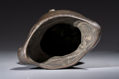 An unusual Chinese zoomorphic 'Mythical Beast' bronze vase, Kangxi