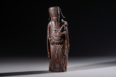 A large Chinese carved bamboo figure of Lu Xing, 19th C.