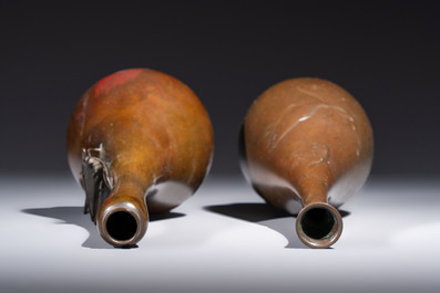 A Japanese bronze 'Koi' vase and a 'Cricket' vase, 19/20th C.