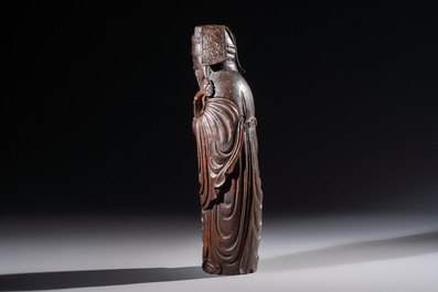 A large Chinese carved bamboo figure of Lu Xing, 19th C.