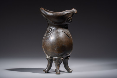 An unusual Chinese zoomorphic 'Mythical Beast' bronze vase, Kangxi