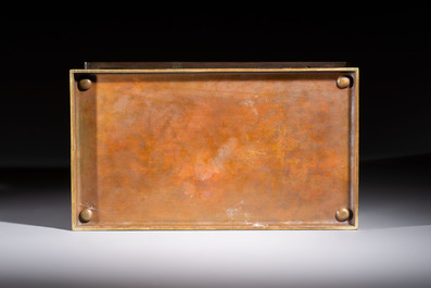 A fine Japanese bronze silver-, gold- and copper-inlaid miniature shodana cabinet, Meiji, 19th C.