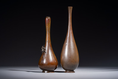 A Japanese bronze 'Koi' vase and a 'Cricket' vase, 19/20th C.