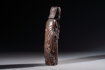 A large Chinese carved bamboo figure of Lu Xing, 19th C.