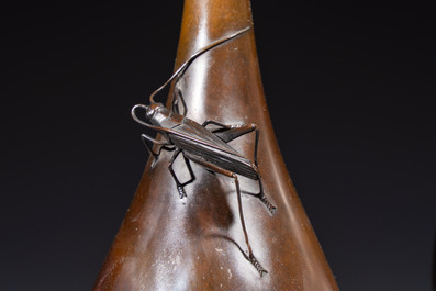 A Japanese bronze 'Koi' vase and a 'Cricket' vase, 19/20th C.
