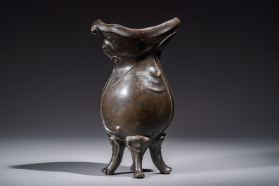 An unusual Chinese zoomorphic 'Mythical Beast' bronze vase, Kangxi
