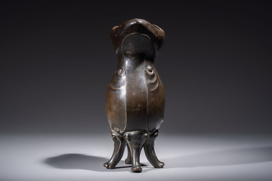 An unusual Chinese zoomorphic 'Mythical Beast' bronze vase, Kangxi