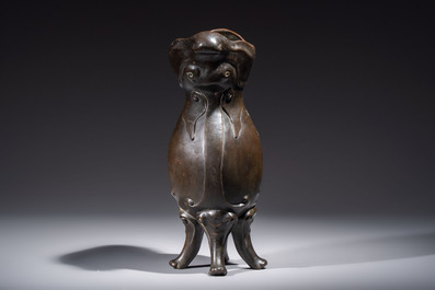 An unusual Chinese zoomorphic 'Mythical Beast' bronze vase, Kangxi