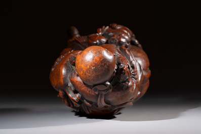 A large Chinese carved bamboo 'Shoulao' group, 19th C.