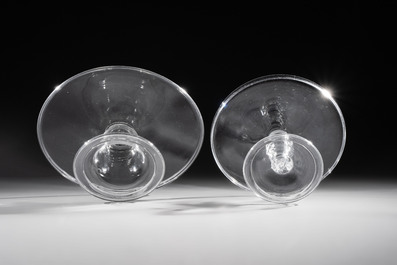 Two glass pedestal tazze, England, 18th C.
