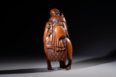 A large Chinese carved bamboo 'Shoulao' group, 19th C.